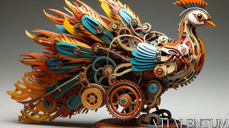 AI ART Mechanical Peacock 3D Rendering