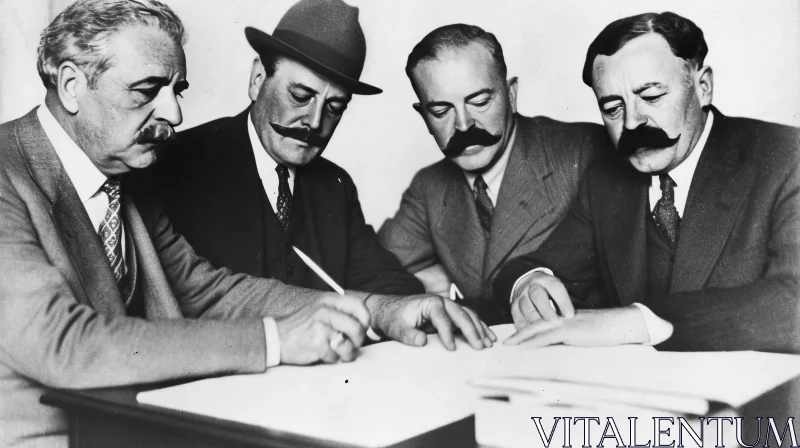 Men in Suits Signing Document - Intriguing Scene AI Image