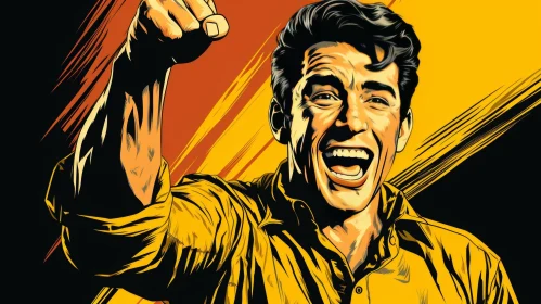 Retro Vector Illustration of a Happy Man in Yellow Shirt