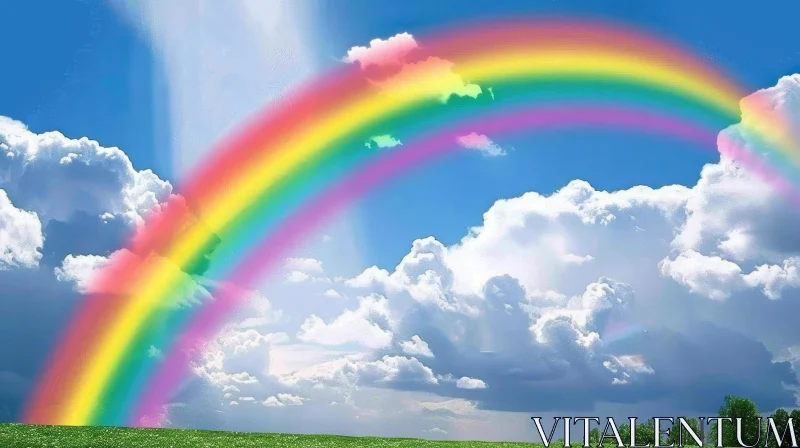 Vivid Rainbow over Green Field Landscape AI Image