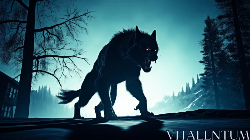 Werewolf in Dark Forest - Full Moon Creature Scene AI Image