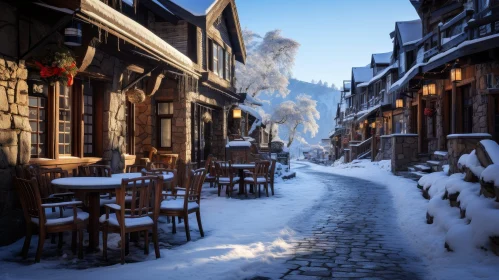 Winter Street Scene - Snow-Covered Town