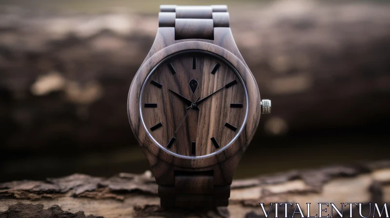 Elegant Wooden Watch Close-Up AI Image
