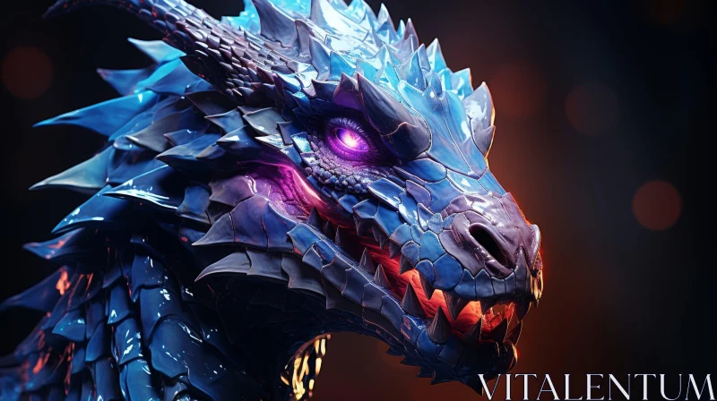 AI ART Enchanting Blue Dragon Head 3D Rendering