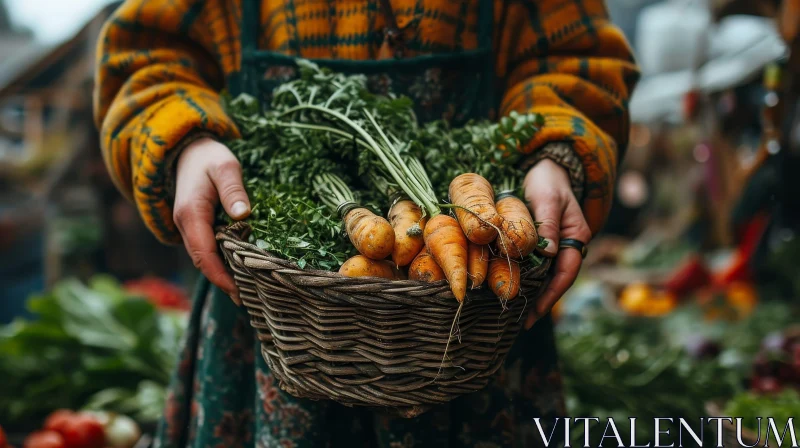 Person with Basket of Carrots in Market AI Image