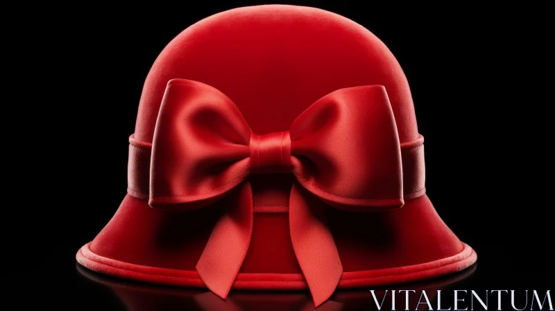 AI ART Red Cloche Hat with Bow - Fashion Stock Photo