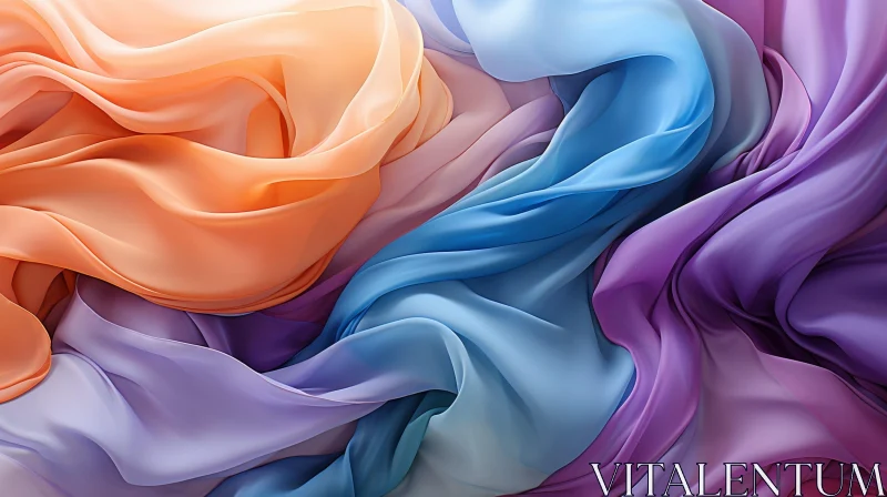 Silk Scarf Flowing Texture in Blue, Purple, Peach AI Image