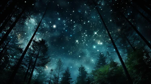 Starry Night Sky with Silhouetted Trees - Serene Nature Scene