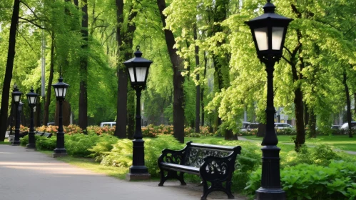 Tranquil Park Scene with Trees and Bench