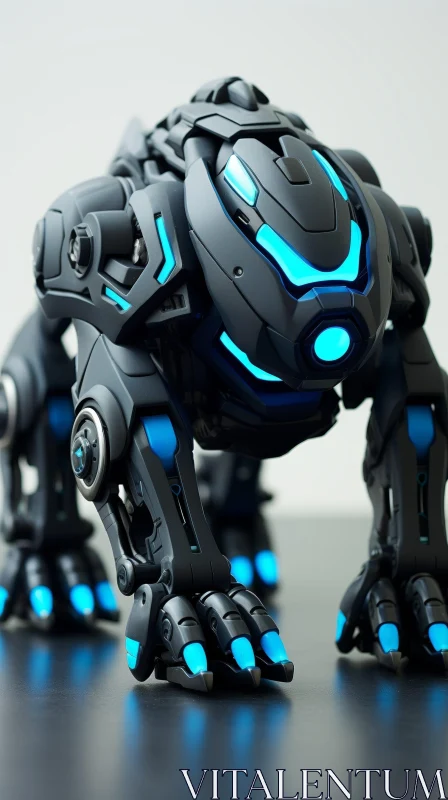 AI ART Black and Blue Robotic Panther 3D Rendering