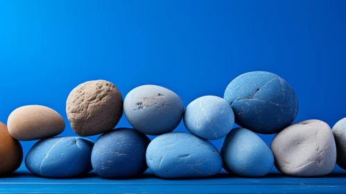Blue and Gray Stone Textures on Wooden Surface