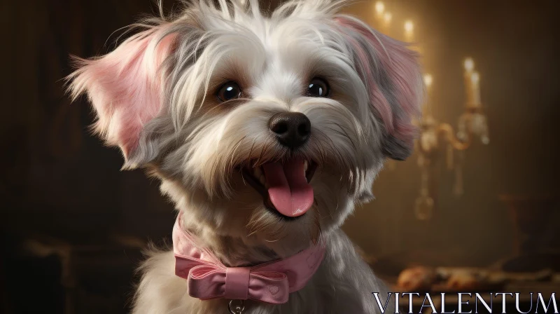 Charming White Dog with Pink Bow Tie - Cute Pet Portrait AI Image