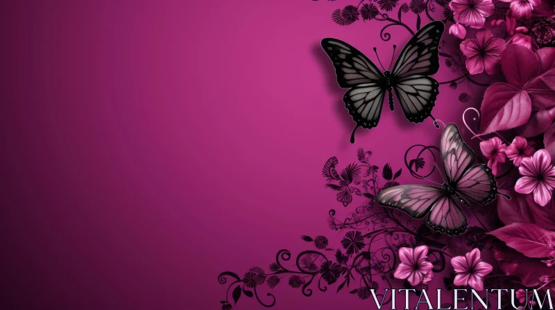 AI ART Elegant Floral Background with Butterflies | Pink and White Flowers