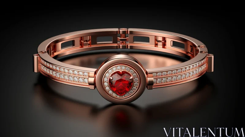 Exquisite Rose Gold Bracelet with Heart-Shaped Ruby and Diamonds AI Image