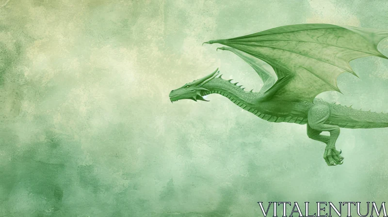Green Dragon Digital Painting - Fantasy Art AI Image
