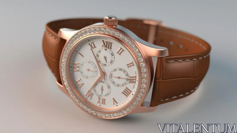 AI ART Luxurious 3D Wristwatch Rendering with Diamonds