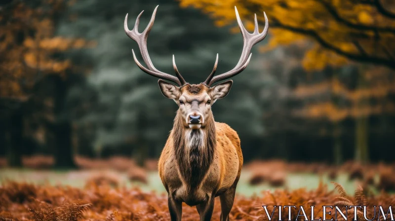 Majestic Red Deer Stag in Fern Field AI Image