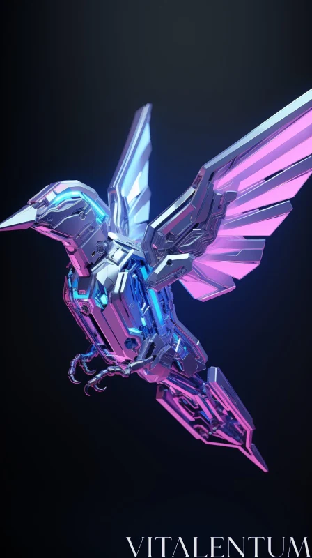 Mechanical Bird 3D Rendering - Blue Body and Pink Wings AI Image