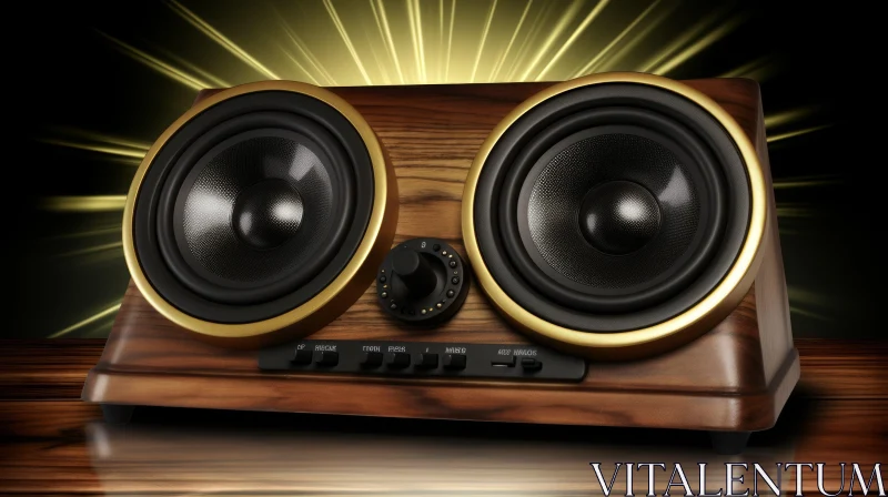 AI ART Modern Wooden Speakers with Golden Glow