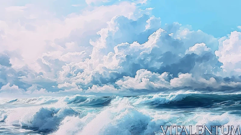 Powerful Seascape: Ocean Waves and Dramatic Sky AI Image