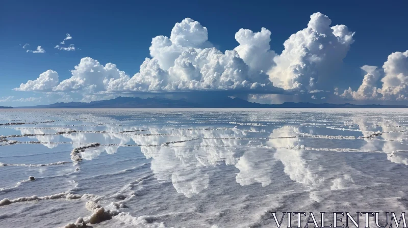 Tranquil Salt Flat and Mountain Range Landscape AI Image