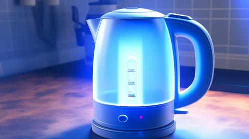 Blue and White Electric Kettle on Kitchen Counter