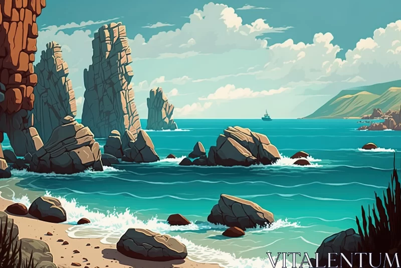 Captivating Illustration of a Magnificent Rock and Ocean Landscape AI Image