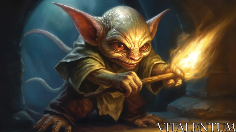Dark Fantasy Goblin with Torch in Cave AI Image