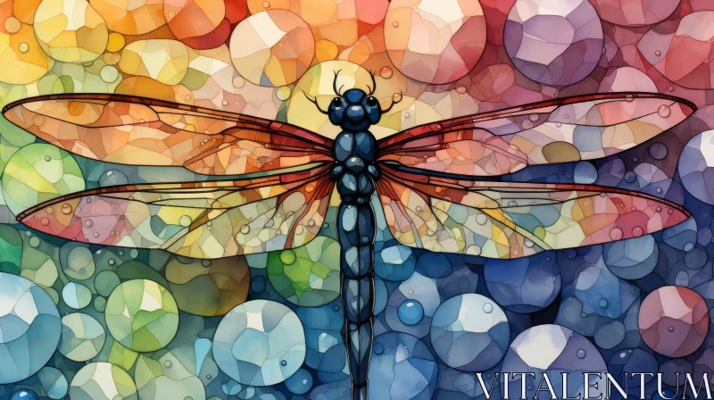 Dragonfly Watercolor Painting with Colorful Bubbles AI Image