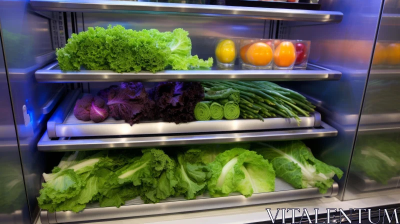 Fresh Vegetable and Fruit Display in Modern Refrigerator AI Image