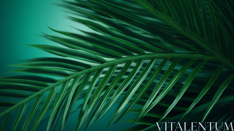 AI ART Green Palm Leaf Close-up - Glossy Texture