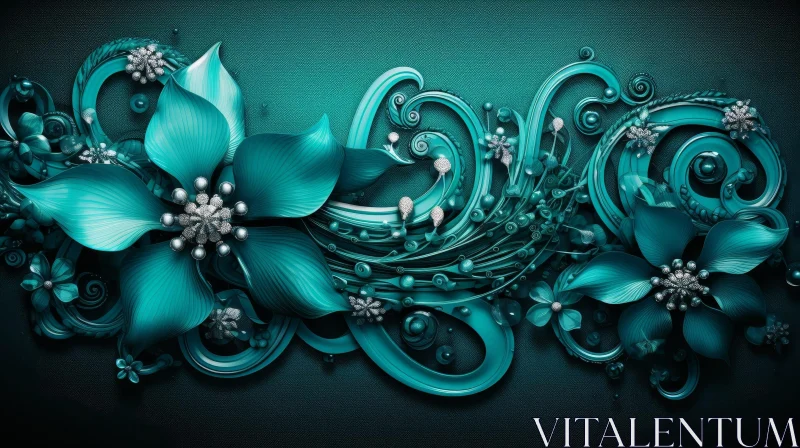 AI ART Intricate Teal and Blue Floral Design