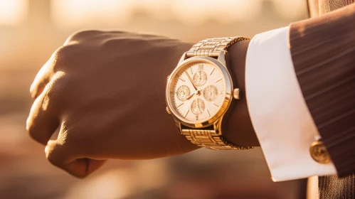 Luxurious Gold Watch on Man's Wrist