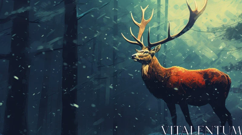 AI ART Snowy Forest Deer Painting - Realistic Detail & Vibrant Colors