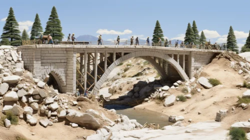 Stone Bridge Construction Over River