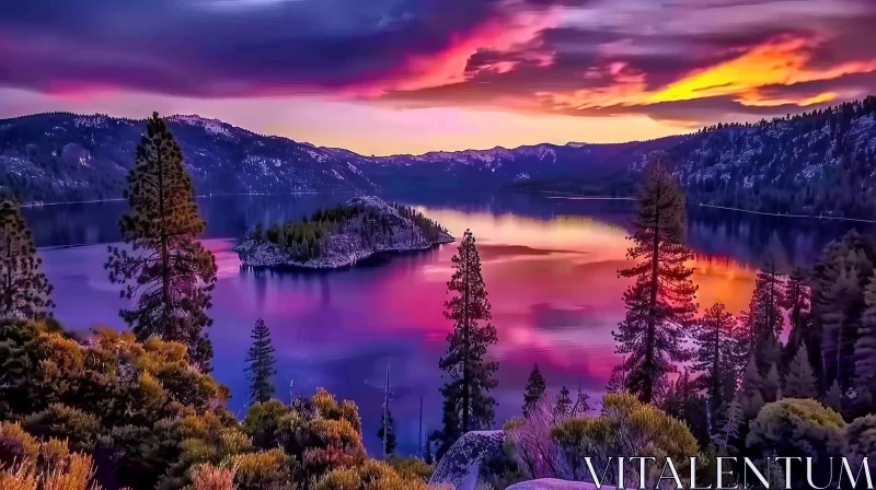 Tranquil Sunset Over Lake - Nature's Beauty Captured AI Image