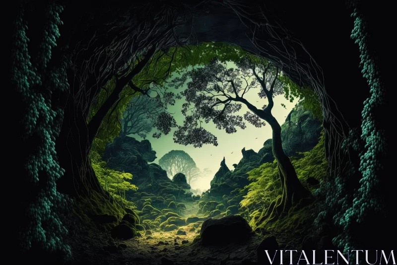 Enchanting Dark Forest Illustration with Elaborate Landscapes AI Image