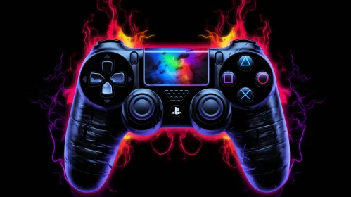Glowing PlayStation Controller with Stylized Flames