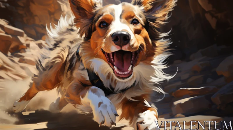AI ART Happy Australian Shepherd Dog Running in Desert