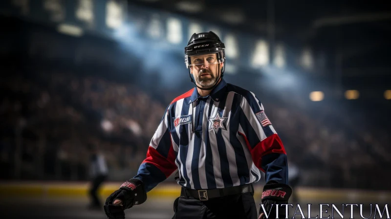Intense Hockey Referee on Ice AI Image
