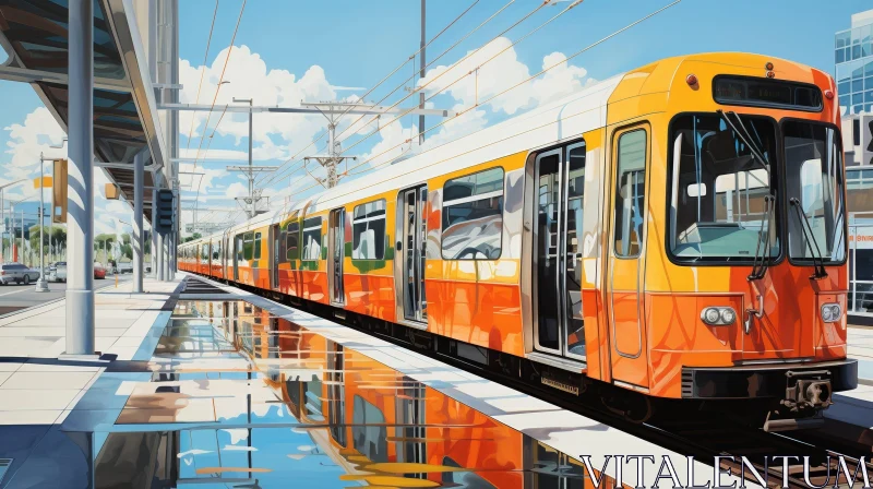 AI ART Modern Orange and White Train at Station