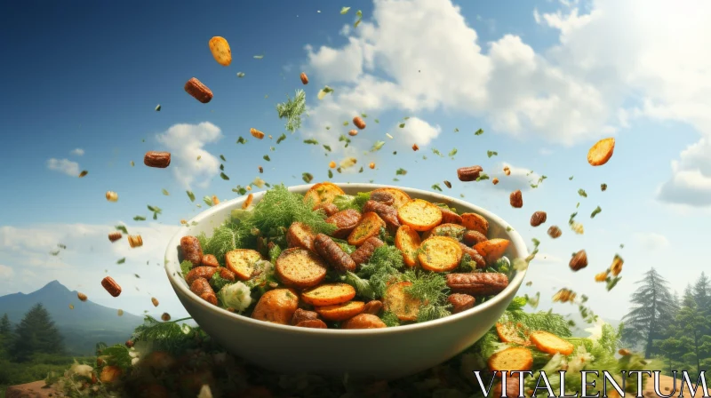 AI ART Mountain Salad with Croutons and Herbs