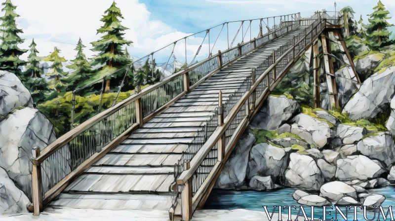 Serene River Bridge in Nature AI Image