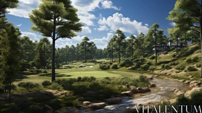 AI ART Tranquil Golf Course Landscape