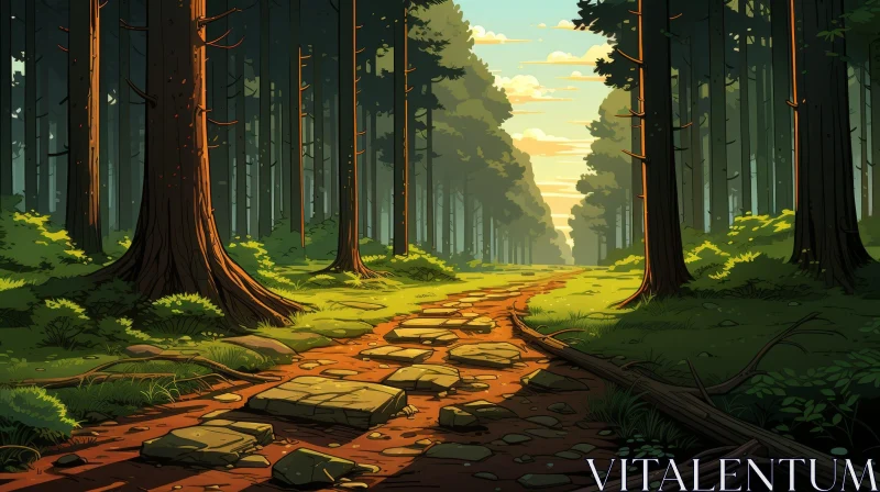 AI ART Enchanted Forest Path - Cartoon Illustration