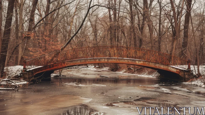 AI ART Frozen River Bridge Photography: Cold and Desolate Scene