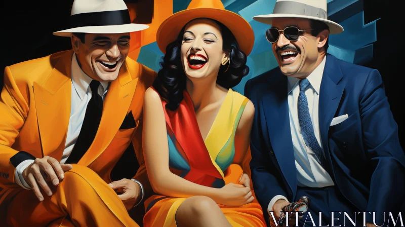Joyful 1940s Style Painting of Three Individuals AI Image