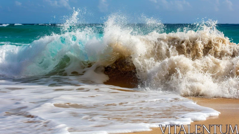 Majestic Ocean Wave on Sandy Beach AI Image