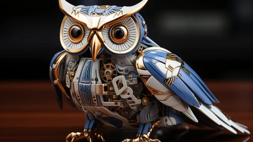 Majestic Steampunk Owl - 3D Rendering with Gold Accents