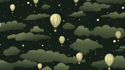 Night Sky Hot Air Balloons Seamless Pattern